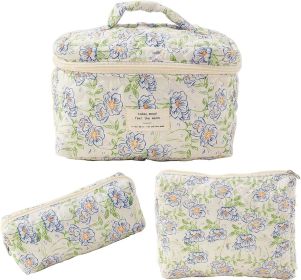 Cosmetic Bags for Women(3 pcs) Cute Floral Makeup Bag, Organizer Storage Make Up Bag,Travel Toiletry bags,Handbags Purses