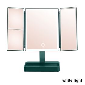 Rechargeable Foldable Makeup Mirror With LED Light 360¬∞ Adjust Wireless 1-3X Magnifying 3 Tone Light Desktop Vanity Table Mirror (Ships From: CN, Emitting Color: white light1)